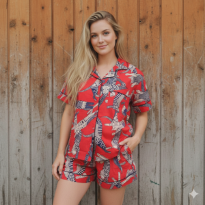 Egyptian Cat Summer Red Sleepwear Cotton Soft Night wear Lightweight Women Short Pajama Set